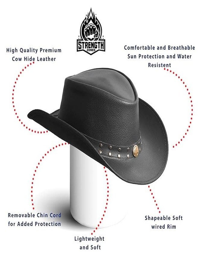 Strength Zones Leather Cowboy Hat for Men Women Lightweight Handcrafted Western Shapeable Wide Brim | Western Hats for Men (US, Alpha, X-Large, Milled Black) - Image 3